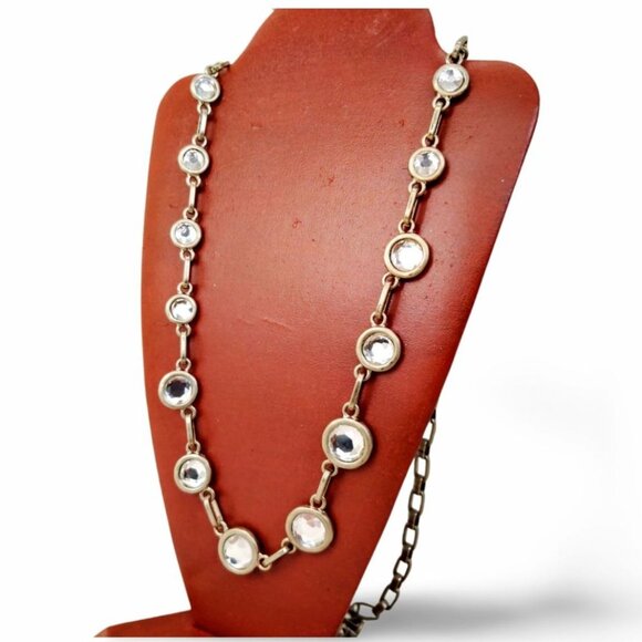Elegant Coldwater Creek 36" Matte Gold Tone Bezel Round Crystal Necklace JW1548 - Picture 2 of 7